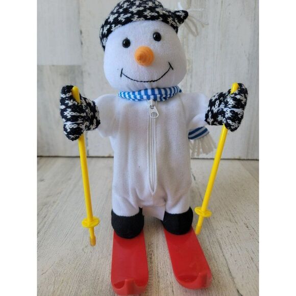 Ski skiing singing snowman AS IS plush Xmas decor - Picture 2 of 9